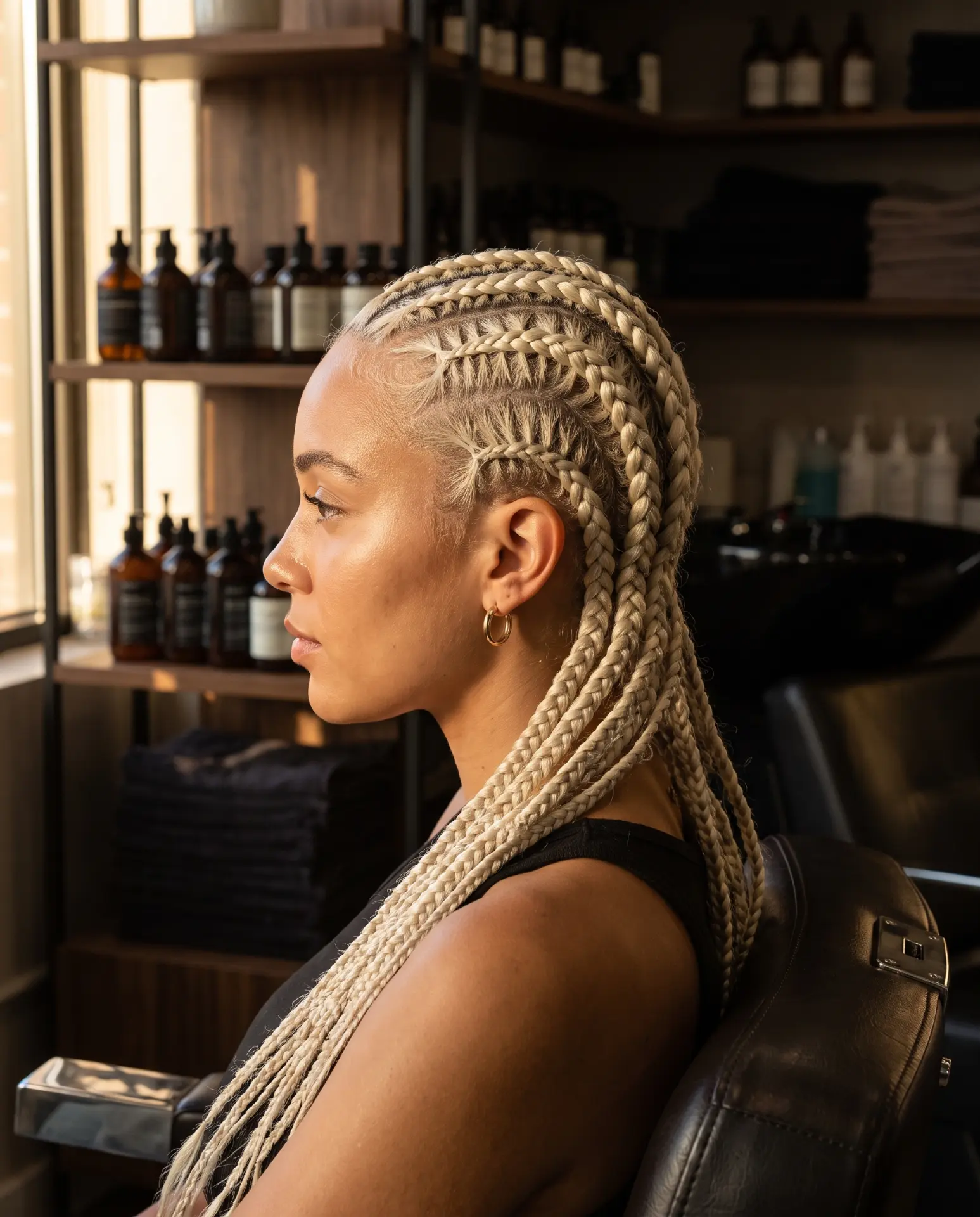Trenzas pegadas con acabado limpio y definido