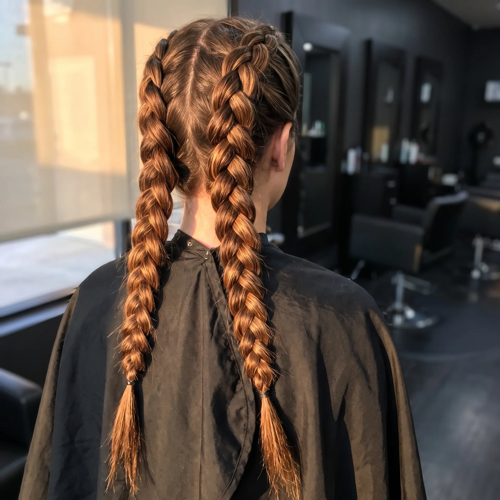 Dos trenzas pegadas en cabello largo